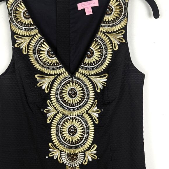 Lilly Pulitzer Black and Gold Gabby Shift Embroidered Beaded Mini Dress Size 00 - Picture 3 of 10